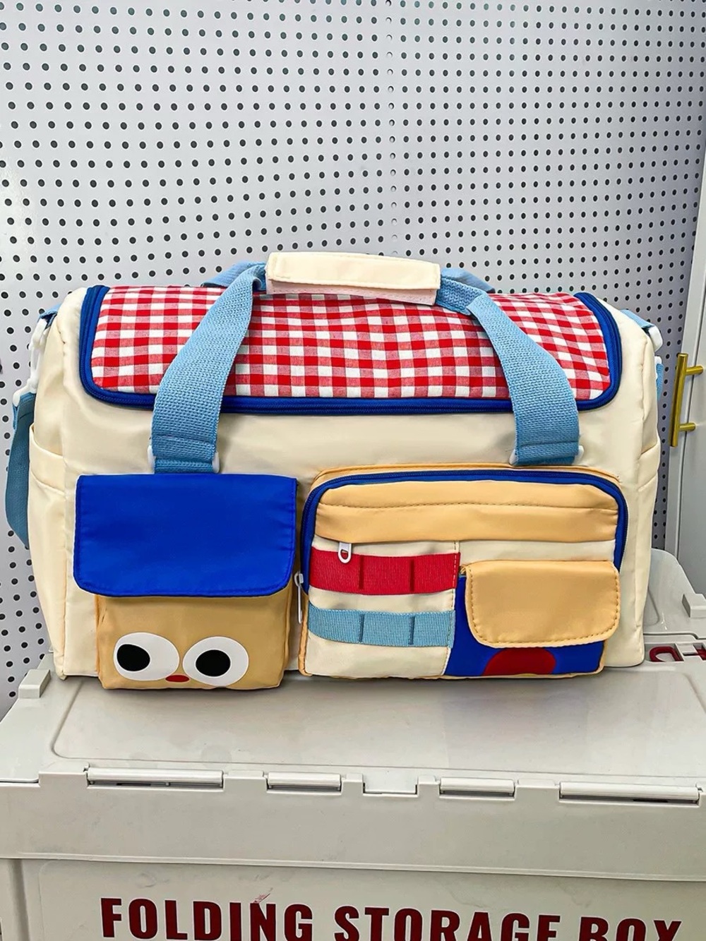 Cream & Blue Multi-Pocket Travel Duffle Bag Weekender Bag Gym Bag